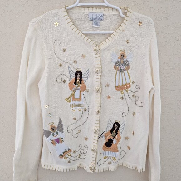 Vintage CB Collections Angel Embroidered Beaded Cardigan Size PM - Picture 2 of 7